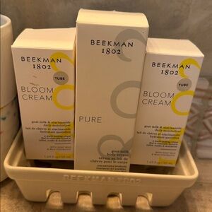 BEEKMAN 1802 BUNDLE of 4; ceramic crate, bloom cream x2, pure body serum goat